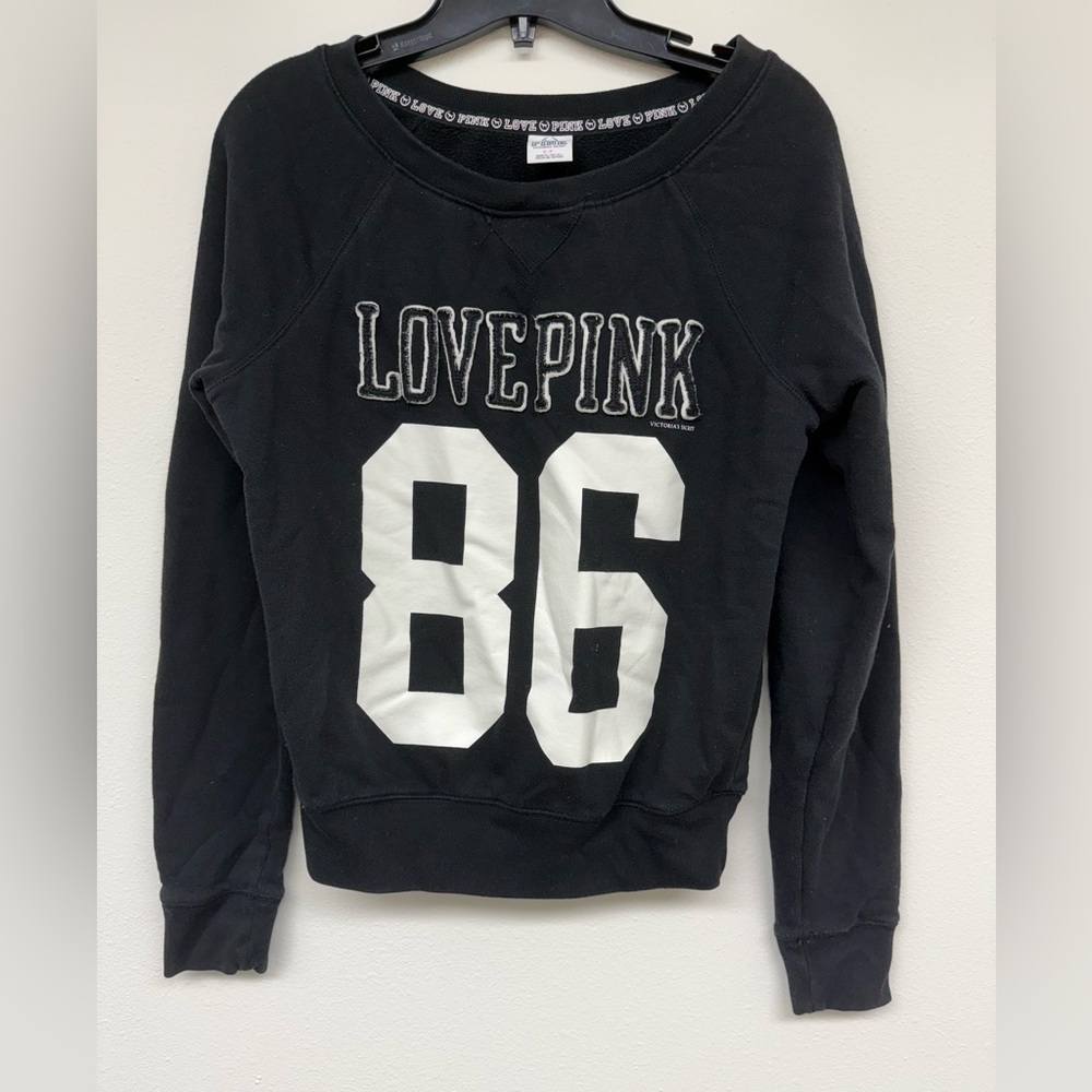 Victoria's Secret PINK Black Sweatshirt with White Logo Trim